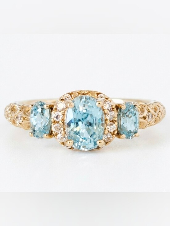 Heirlooms Jewelry - Natural Earth Mined Blue Zircon & White Zircon 18K Vermeil Ring Size 8!